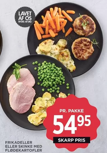 FRIKADELLER ELLER SKINKE MED FLØDEKARTOFLER