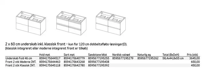 2 x 60 cm underskab Inkl. Klassisk front