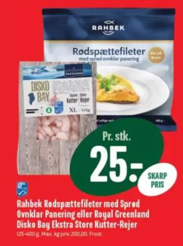 Rødspættefileter med Spred Ovnklar Panering eller Royal Greenland Disko Bay Ekstra Store Kutter-Rejer