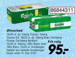 Carlsberg - Tuborg Classic, Tuborg Classic 0,0, Tuborg Grøn, Pilsner, Nordlyst, Yakima, 1664 Blanc, 1664 Biere, Grimbergen