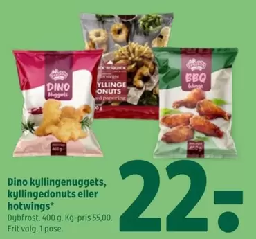 kyllingenuggets, kyllingedonuts eller hotwings