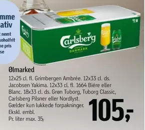 Carlsberg - Grimbergen Ambrée, Jacobsen Yakima, 1664 Biére, Blanc, Grøn Tuborg, Tuborg Classic, Pilsner eller Nordlyst