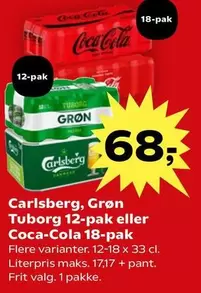 Coca Cola - Grøn Tuborg 12-pak eller Coca-Cola 18-pak
