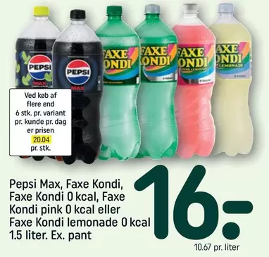 Pepsi - Faxe Kondi, Faxe Kondi 0 kcal, Faxe Kondi pink 0 kcal eller Faxe Kondi lemonade 0 kcal