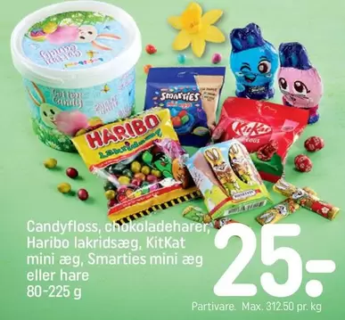 Haribo - Candyfloss, chokoladeharer,  lakridsæg, KitKat mini æg, Smarties mini æg eller hare