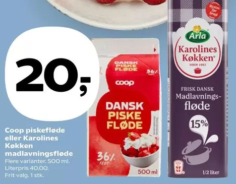 Arla - piskefløde eller Karolines Køkken madlavningsfløde