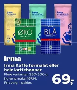 Irma Kaffe formalet eller hele kaffebønner