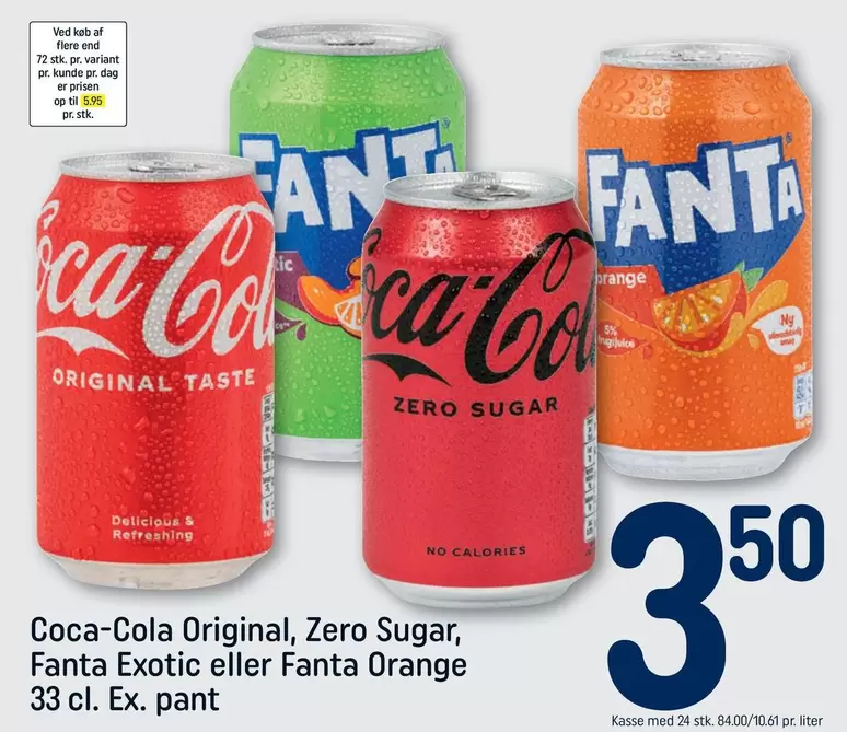 Coca Cola - Coca-Cola Original, Zero Sugar, Fanta Exotic eller Fanta Orange