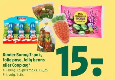 Kinder - Bunny 3-pak, folie pose, Jelly beans eller Coop ceg