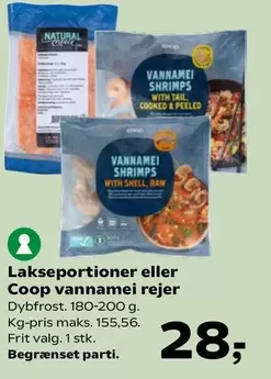 Shell - Lakseportioner eller Coop vannamei rejer