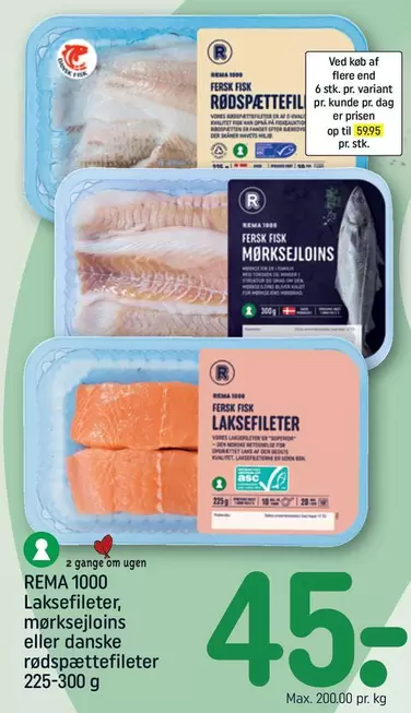 Den - Laksefileter, mørksejloins eller danske rødspættefileter