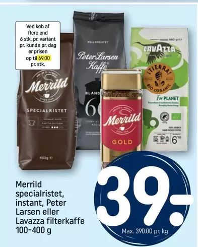 specialristet, instant, Peter Larsen eller Lavazza filterkaffe