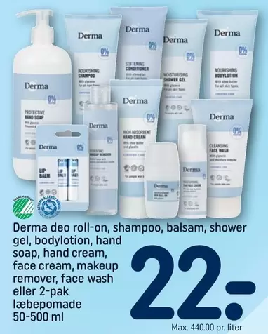 deo roll-on, shampoo, balsam, shower gel, bodylotion, hand soap, hand cream, face cream, makeup remover, face wash eller 2-pak læbepomade