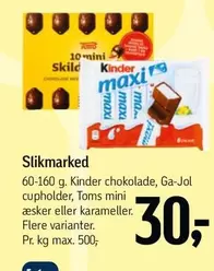 Kinder - chokolade, Ga-Jol cupholder, Toms mini æsker eller karameller