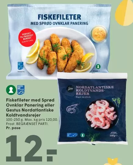 Fiskefileter med Sprød Ovnklar Panering eller Gestus Nordatlantiske Koldtvandsrejer