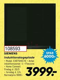 Siemens - Induktionskogeplade Model EX675HEC1E