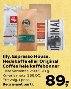 Illy, Espresso House, Hedekaffe eller Original Coffee hele kaffebønner