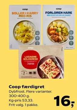 Coop færdigret Dybfrost. Flere varianter.