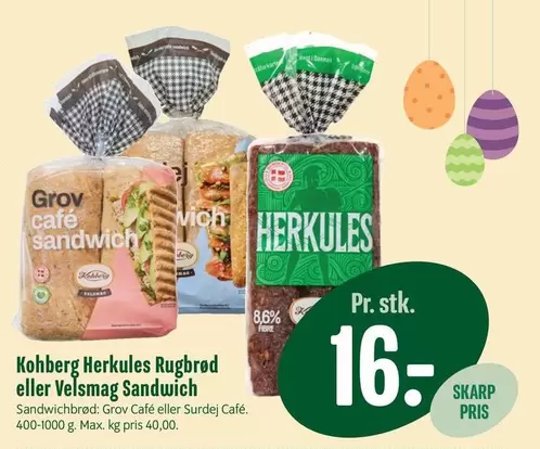 Kohberg Herkules Rugbrød eller Velsmag Sandwich