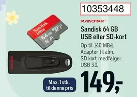 Kort - 64 GB USB eller SD-kort