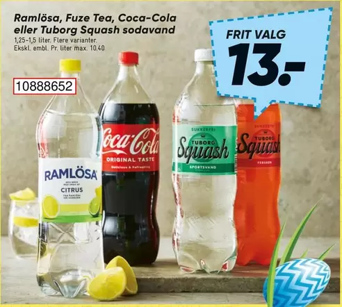Coca Cola - Ramlose, Fuze Tea, Coca-Cola eller Tuborg Squash sodavand