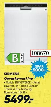 Siemens - Opvaskemaskine SN45ZW08CE