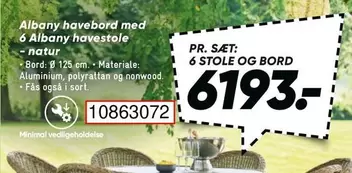 Natur - Albany havebord med 6 Albany havestole - natur
