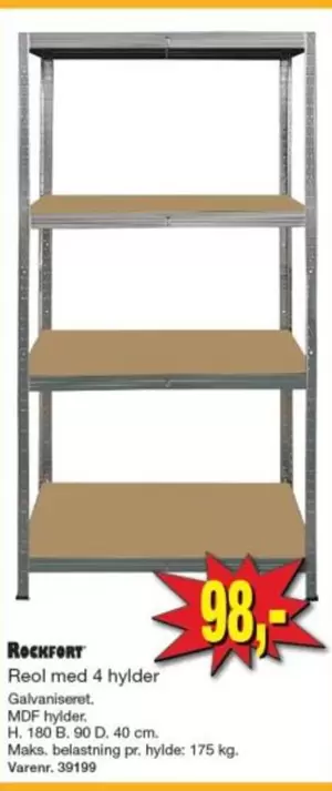 Reol med 4 hylder