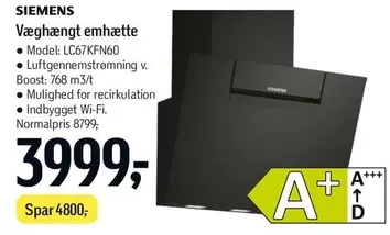 Siemens - Væghængt emhætte LC67KFN60