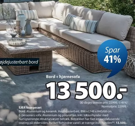 Keramik - EJER loungesæt Bord + hjørnesofa