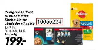 Pedigree tørkost til hunde eller Sheba 40-pk vådfoder til katte 10655224
