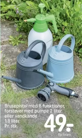 Brusepistol med 8 funktioner, forstøver med pumpe 2 liter eller vandkande 1.8 liter