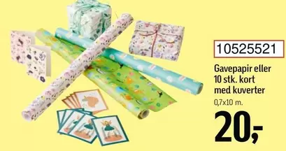 Kort - Gavepapir eller 10 stk. kort med kuverter 0,7x10 m