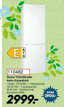 Gram fritstående køle-fryseskab - Model: 31FK4186-1