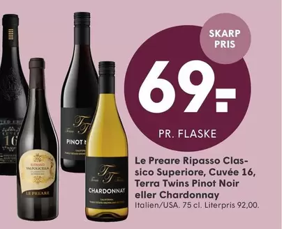 Le Preare Ripasso Classico Superiore, Cuvée 16, Terra Twins Pinot Noir eller Chardonnay