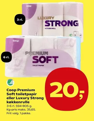 Coop Premium Soft toiletpapir eller Luxury Strong køkkenrulle