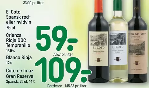 Spansk rød- eller hvidvin 75 cl