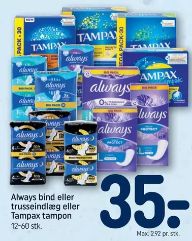 Bio - bind eller trusseindlæg eller tampax tampon