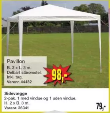 Pavillon B. 3 x L. 3 m. Delbart størrelsesstel. Inkl. tag. Varenr. 44482
