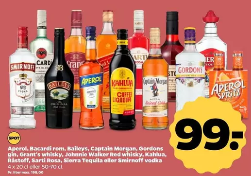 Art - Aperol, Bacardi rum, Captain Morgan, Gordons Gin, Grant's whisky, Kahluha, Råstoff, Sarti Rosa, Sierra Tequila