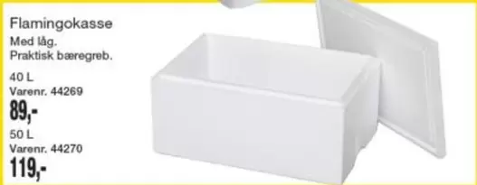 Flamingokasse Med låg. Praktisk bæregreb.