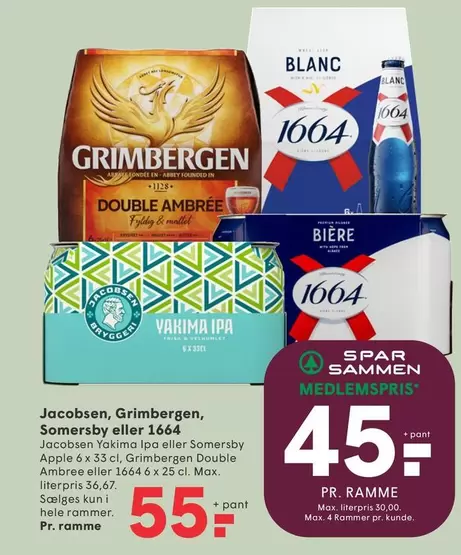 Grimbergen - Jacobsen Yakima IPA or Somersby Apple 6 x 35 cl,  Double Ambrée eller 1664 6 x 25 cl