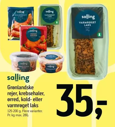 Grønlandske rejer, krebsehaler, ørred, kold- eller varmrøget laks
