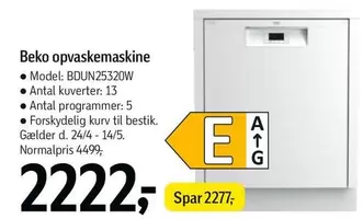 Beko opvaskemaskine BDUN25320W