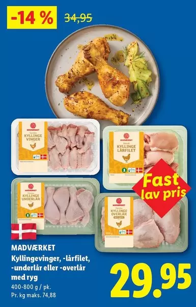 Kyllingevinger, -lårfilet, -underlår eller -overlår med ryg