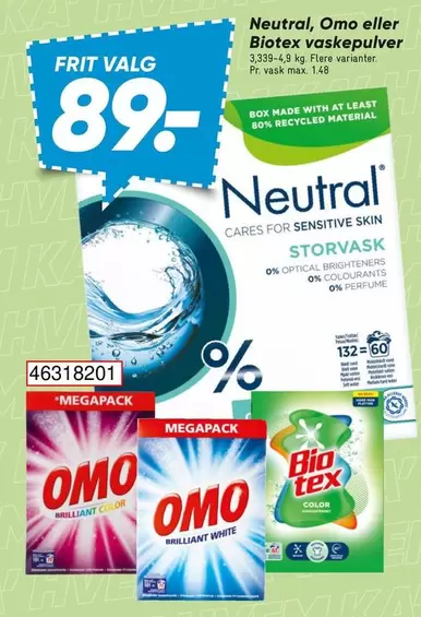 Bio - Neutral, Omo eller tex vaskepulver