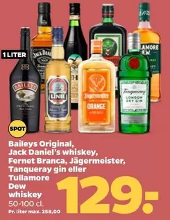 Orange - Baileys Original, Jack Daniel's whiskey, Fernet Branca, Jägermeister, Tanqueray gin eller Tullamore Dew whiskey