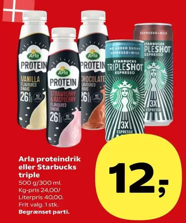 Arla -  protein-drink eller Starbucks triple shot espresso