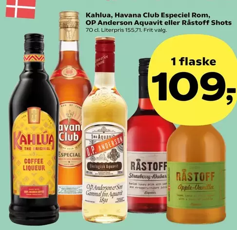 Havana - Kahlua,  Club Especial Rom, OP Anderson Aquavit eller Råstoff Shots