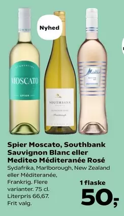 Spier Moscato, Southbank Sauvignon Blanc eller Mediteo Méditerranée Rosé